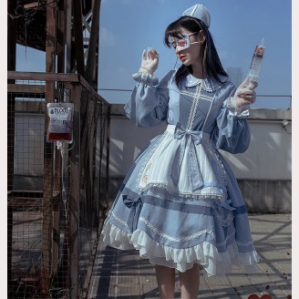 Nurse Uniform Yandere Lolita Dress OP & Apron Set by withpuji (WJ01)